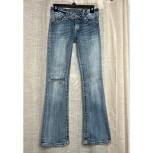 Miss Me Boot Cut Jeans Low Rise Stretch Rhinestone Distressed Womens Size 26x31